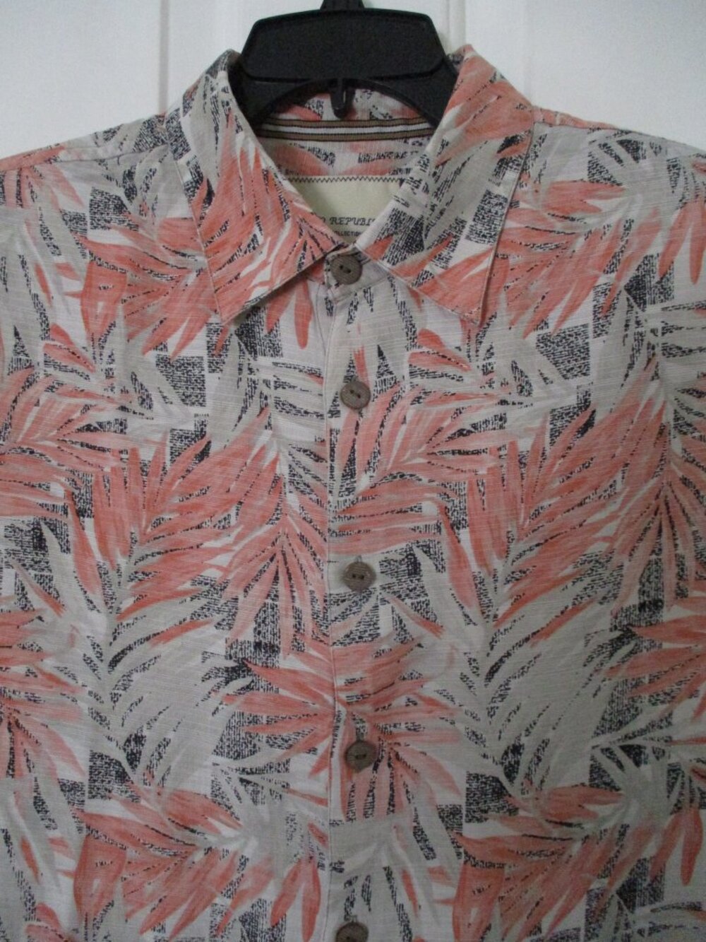 Island Republic Mens S/S Pink Gray Washable Silk Resort Hawaiian Shirt - Size XL